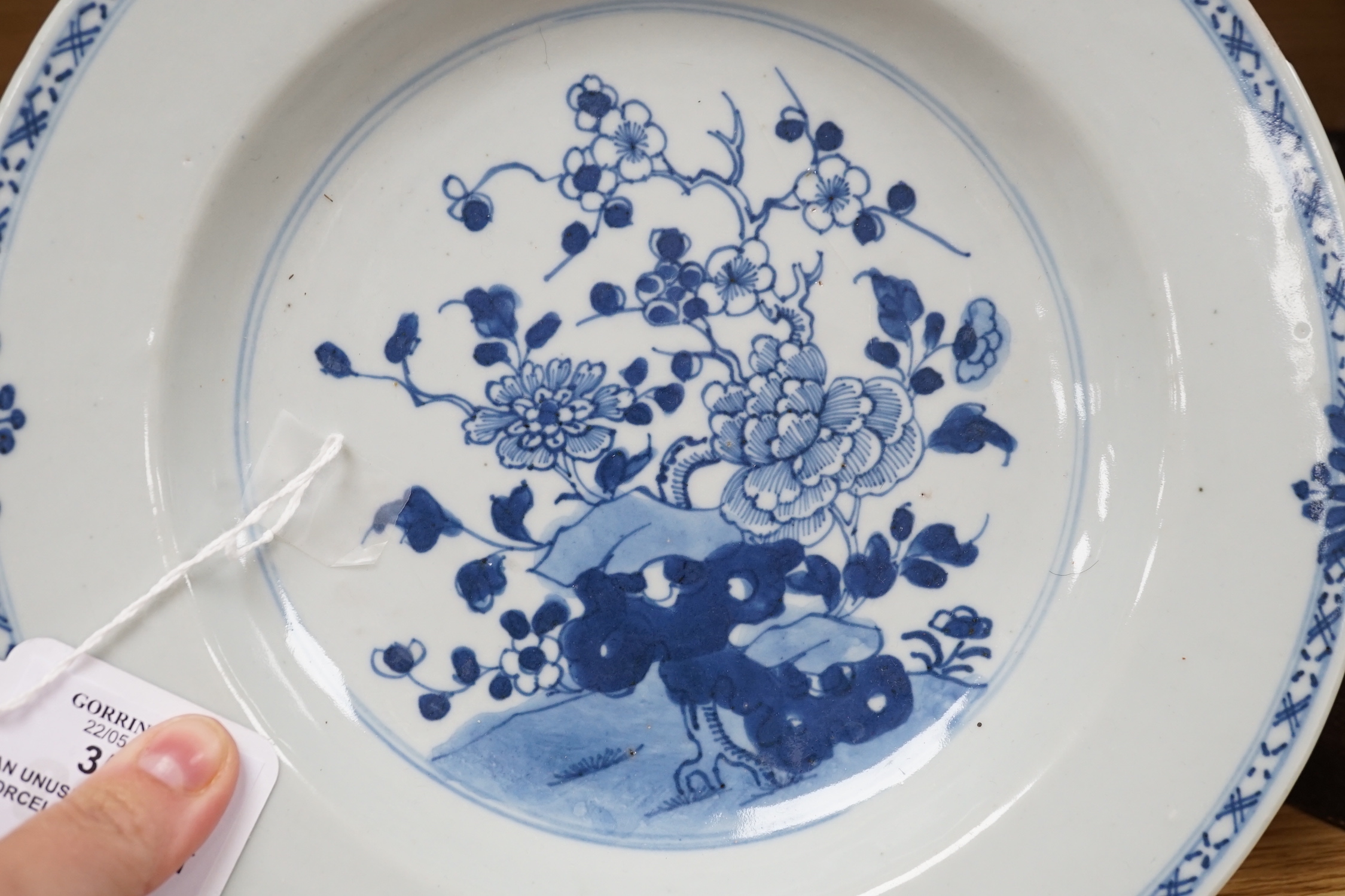 An unusual Japanese porcelain goblet and an 18th century Chinese export blue and white plate